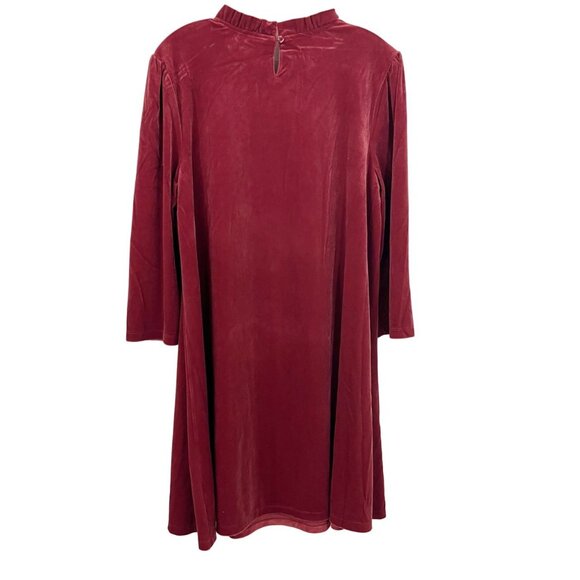 NEW Time and Tru Red Velvet Ruffle Neckline Long Sleeve Dress - Size XL - Picture 2 of 7